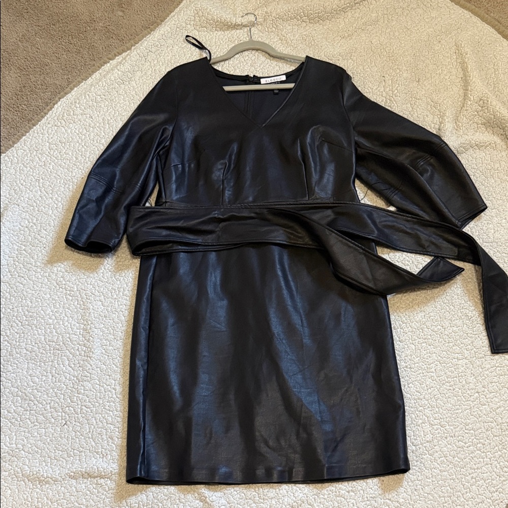 Eloquii Black Long Sleeve Faux Leather Dress